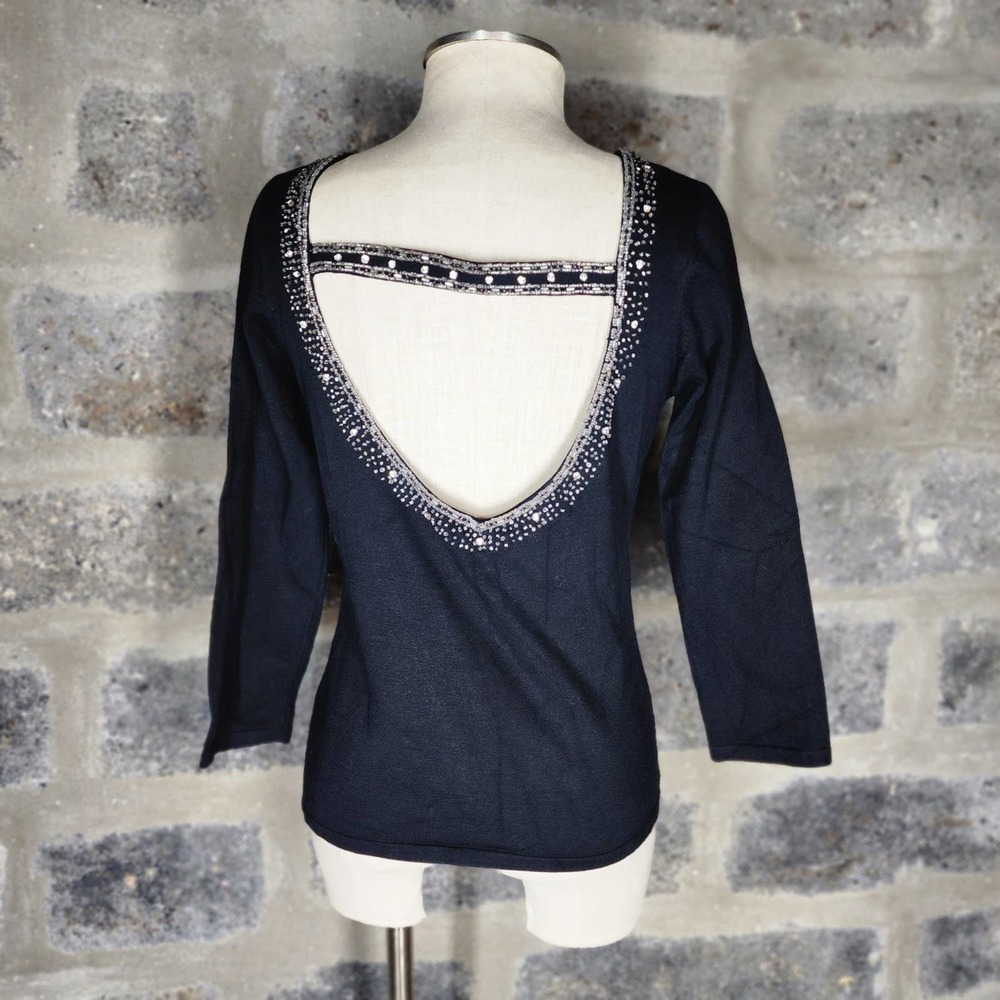 Cache Size L Black Stretch Deep V Rhinestone Acce… - image 4